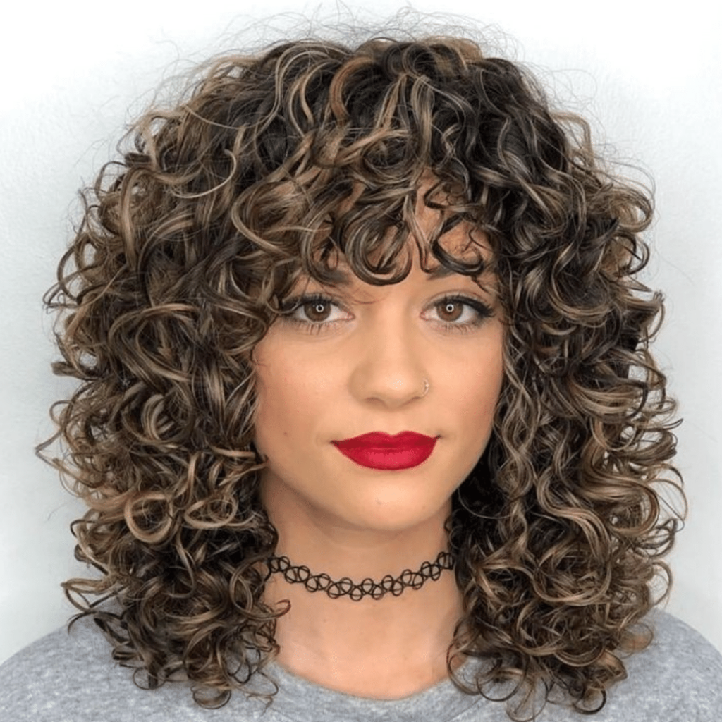 curly hair with bangs